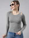 Women Grey Solid Fitted Top-TG-A-1261-Grey