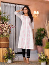 White Thread Embroidered Cotton Kurta Set With Button Closure-J4817WHITE