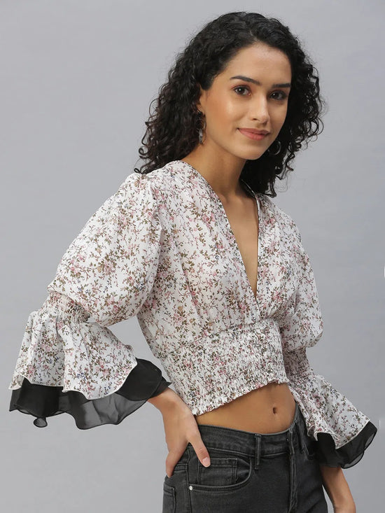 Women's White Printed Tops-AE-10302-Offwhitemulti