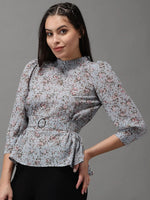 Women's Grey Printed Peplum Top-AE-10322-Grey