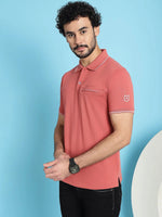 Venitian Men  Pique Matty Cotton Brick 2 Zipper Pocket Polo Neck T-Shirt