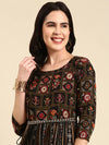 Women's Black Printed Anarkali Kurta-GW-3398-Black