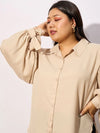 Women Beige Sleeve Knot Cuff Regular Shirt