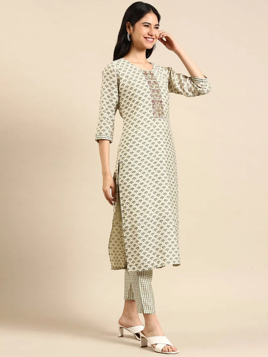 Women's Green Printed Kurta Set-SKC-3365-Green