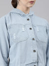 Women Blue Solid Denim Jacket-GZ-9513-Blue