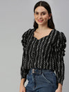 Women's Black Striped Crop Tops-AE-7053-Blackwhite