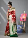 Red Silk Banarasi Saree With Damask Motifs And Woven Degins-MA52BSL441050091