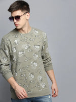 Men Green Printed Casual Sweatshirt-EX-F-5484-Olive