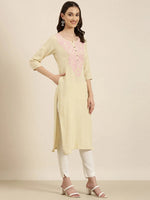 Women Beige Solid Straight Kurta-NJ-3542342-Beige