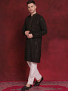 Men's Sequins Chikankari Embroidered Kurta with Pyjama.-JOKP-P-5024Olive