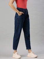 Women's Denim Mom Fit Navy Blue Jeans-GZ5041-Navyblue