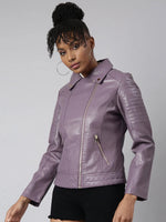 Women Solid Lavender Biker Jacket-19615-Lavender