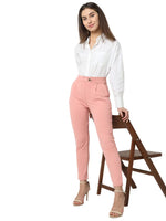 Smarty Pants Women's Cotton Lycra High Raise Waist Ankle Length Rose Gold Formal Trouser