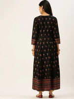 Women's Black Embroidered A-Line Kurtas-FS-2081-Black