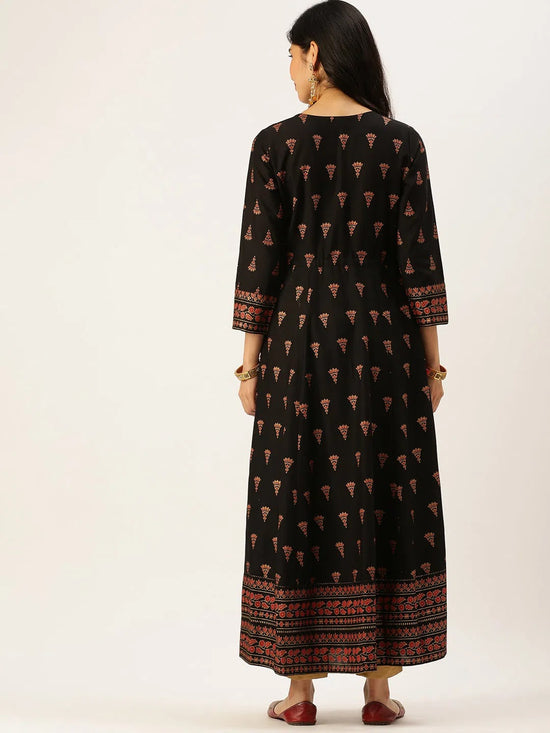 Women's Black Embroidered A-Line Kurtas-FS-2081-Black