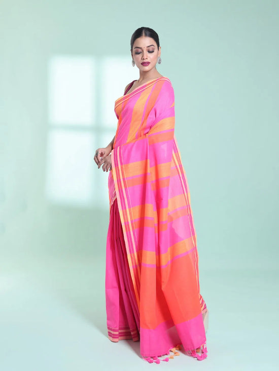 Taffy Pink Cotton Saree With Stripes Design-MA59CT06530023