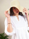 Women White Poplin Puff Sleeves Gathered Dress