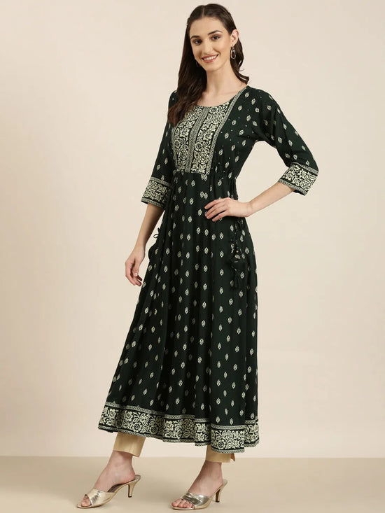 Women Green Floral Anarkali Kurta-AT-A1016-Green