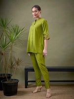 Women Green Sleeves Embroidered Shirt With Palazzos