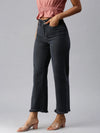 Women's Grey Solid Wide Leg Denim Jeans-IM-9872-Grey