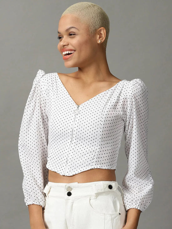 Women's White Printed Top-AE-10549-White