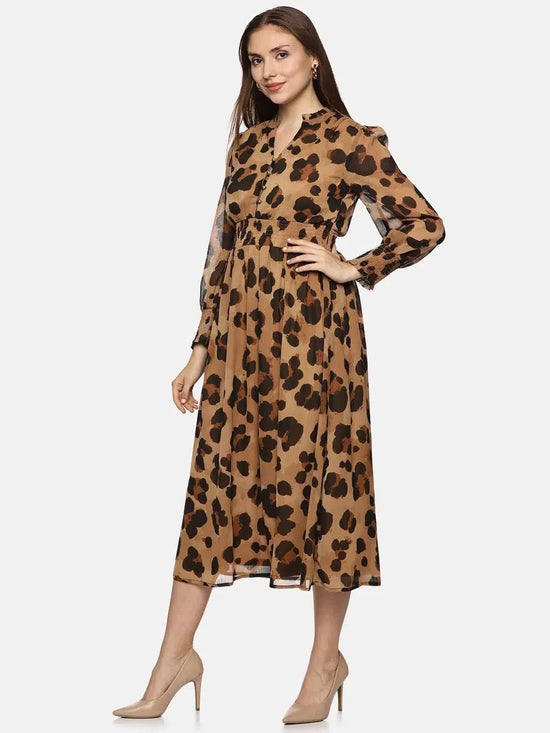 Animal Print Smocked Waist Midaxi Dress-17360