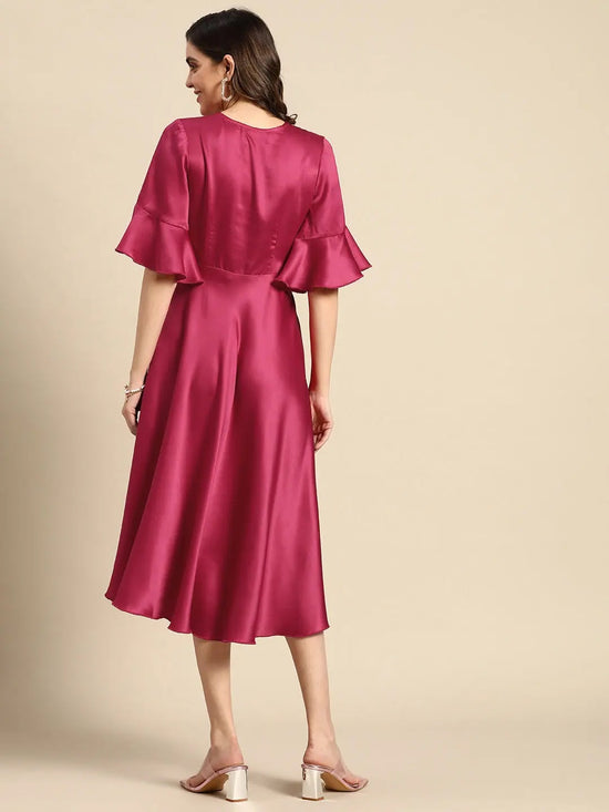 Midi over lap Frill Dress in Pink