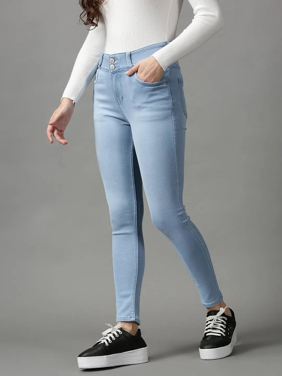 Women's Blue Solid Fit Denim Jeans-GZ-5350-Blue