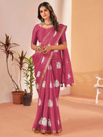 Saree Mall Women's Cotton Slub Pink Printed Designer Saree With Blouse Piece-NAVYA128