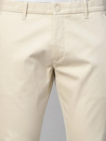 Genips Men's Cotton Stretch Caribbean Slim Fit Cream Color Solid Trousers