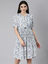 Women Blue Floral Fit and Flare Dress-8I-7133-Blue