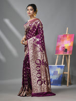 Purple Katan Silk Banarasi Saree With Ethnic Motifs And Zari Woven Designs-MA52KA441380075