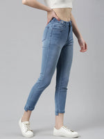 Women Blue Solid Slim Fit Denim Jeans-GZ-5526-1-Blue