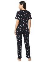 Smarty Pants Women's Cotton Lycra Navy Blue Color Printed Night Suit