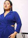 Women Royal Blue Side Cut Out Blazer With Kick Pleat Pants