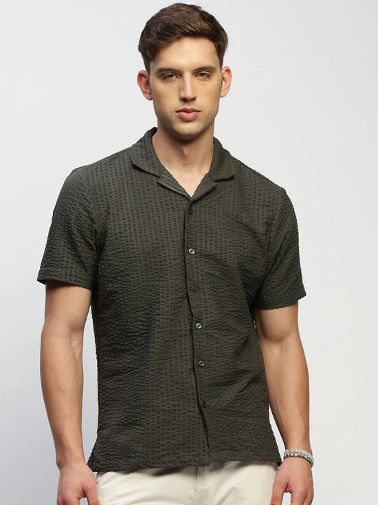 Men Green Solid Shirt-CALIGO-1766-Olive