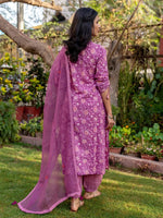 Ahika Women Purple Viscose Rayon Floral Printed Straight Kurta Salwar With Dupatta-VKSKD2222PPL