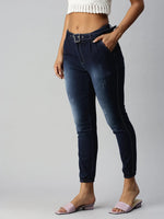 Women's Navy Blue Solid Denim Jeans-LTJO22046-Navyblue