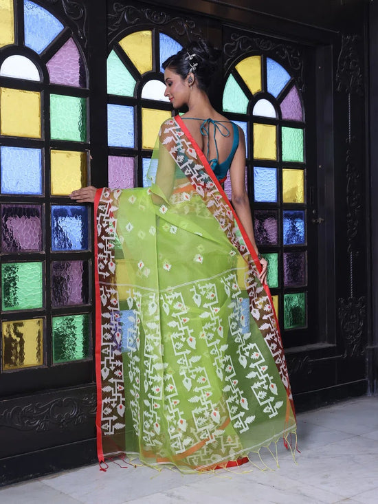 Light Green Muslin Saree With Jamdani Designs-MA64MS401190021