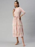 Women's Off White Printed Fit and Flare Dress-AE-2260-Offwhitepink