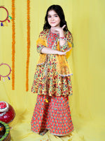 Girls Floral Printed Gotta Patti Kurta & Sharara with Dupatta Set-NN00042ETH-34