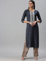 Women's Blue Striped Straight Kurta-SKC3154-Blue