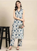 Navyaa Women's Viscose Floral Printed Straight Kurta With Pant Set-Me97-kp-whtgry-lmb