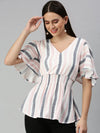 Women's Pink Striped Tops-AE-103004-Pinkwhite