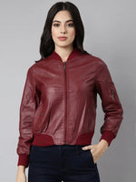 Women Solid Maroon Bomber Jacket-8011-Maroon