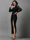 Women's Black Solid Sheath Dress-AJ-682-Black