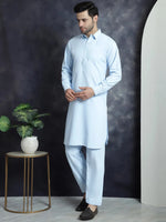 Men's Solid Pathani Kurta with Salwar-JOKP-696Sky