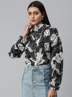 Women's Printed Black Top-AE-7025-Blackwhite