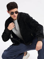 Men Mandarin Collar Navy Blue Solid Bomber Jacket-B52-Navyblue