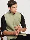 Men Olive Mandarin Collar Solid Nehru Jacket-AK-12527-4-Olive